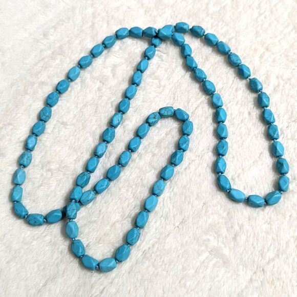 Vintage Hand knotted Turquoise Bead Necklace 22" Long - Picture 1 of 11